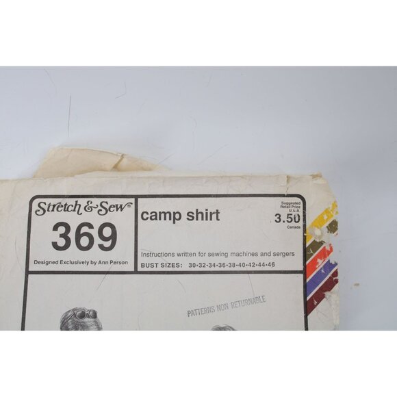 UNCUT Stretch & Sew Pattern 369 Ladies Camp Shirt Vintage 1986 93741 - Picture 2 of 4